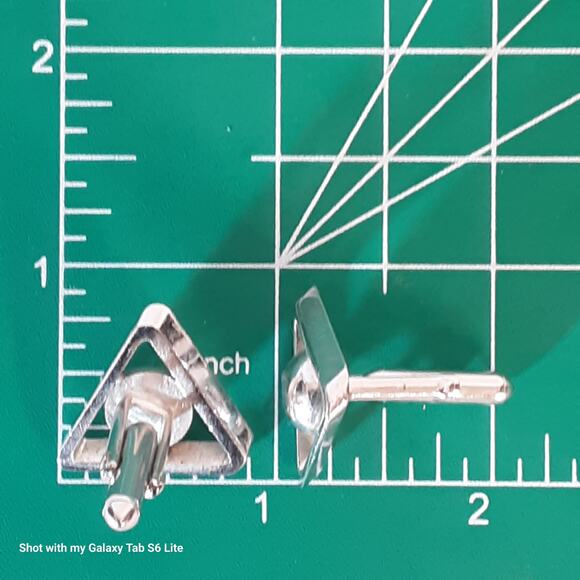 Silver Tone Cuff Links Geometric Ball In Triangle - Picture 5 of 5